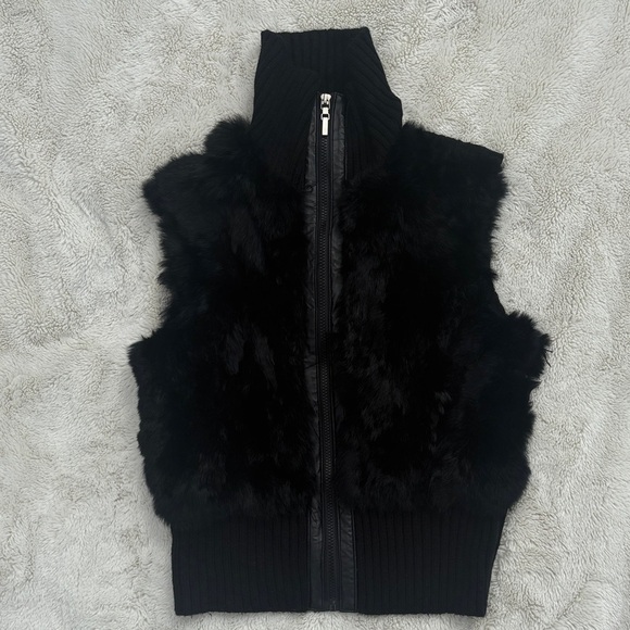 Vantage Black Rabbit Fur Knit Vest | Size M | Luxe Layering Fall/Winter Staple - Picture 1 of 8